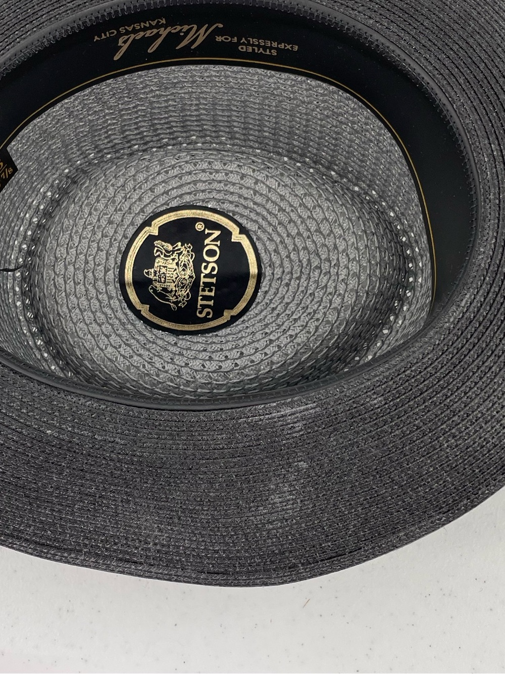 Stetson Andiamo Model Men’s Black Gray Banded Straw 6 7/8 Made USA Fedora Hat - Picture 9 of 10